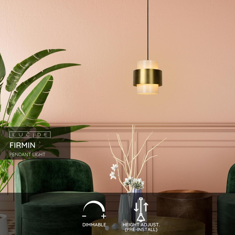 Lucide FIRMIN - Závesné svietidlo - Ø 20 cm - 1xE27 - matné zlato / mosadz